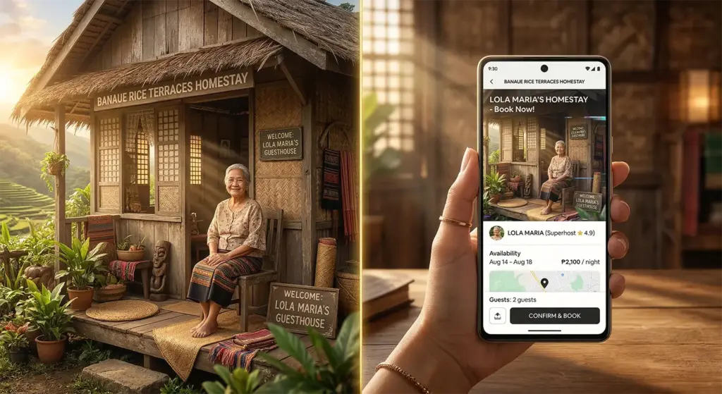 Real Filipino host versus fake AI travel scam profiles on Facebook