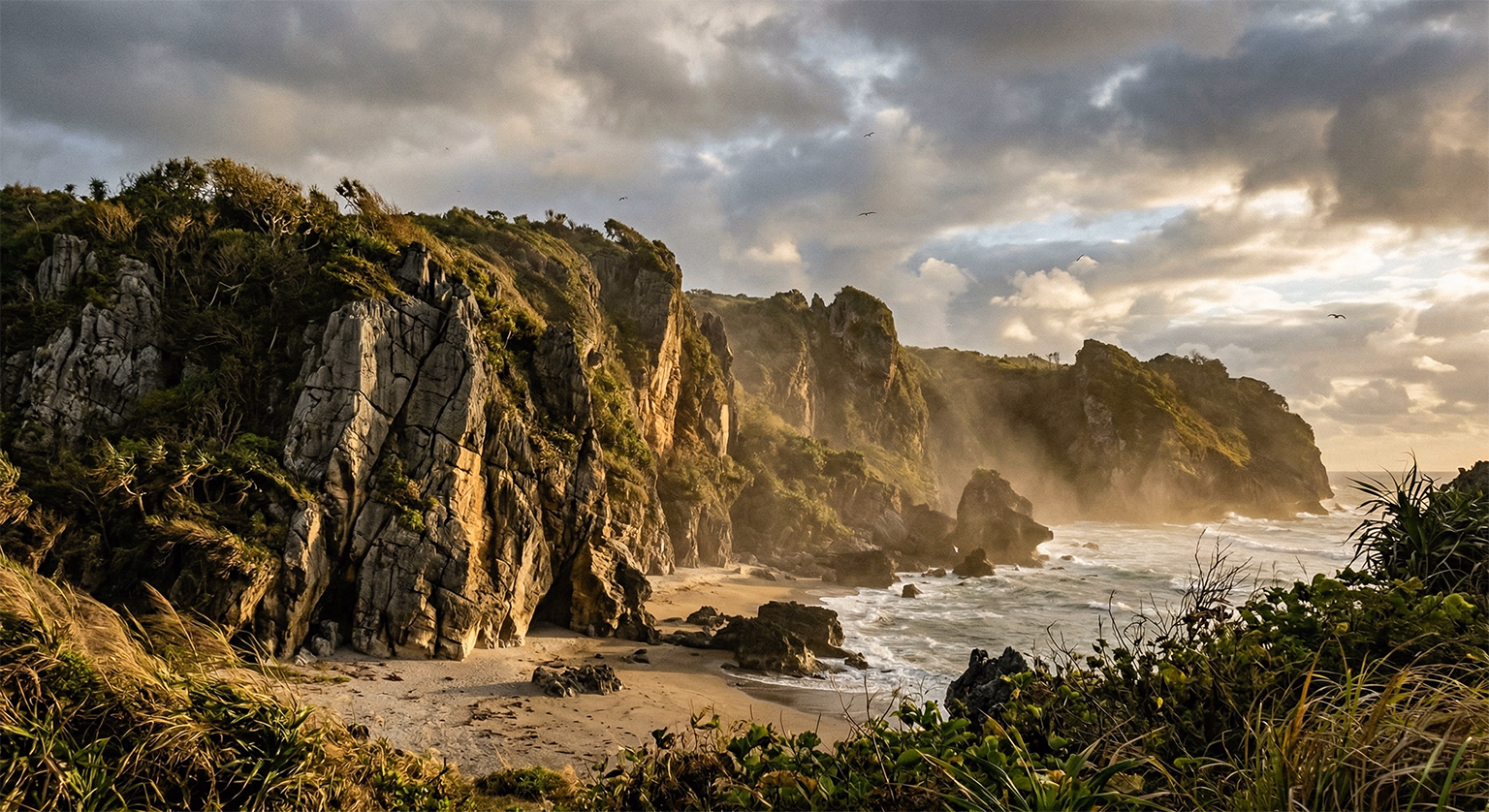 Rugged untouched coastline of Samar Island Philippines showing wild natural beauty